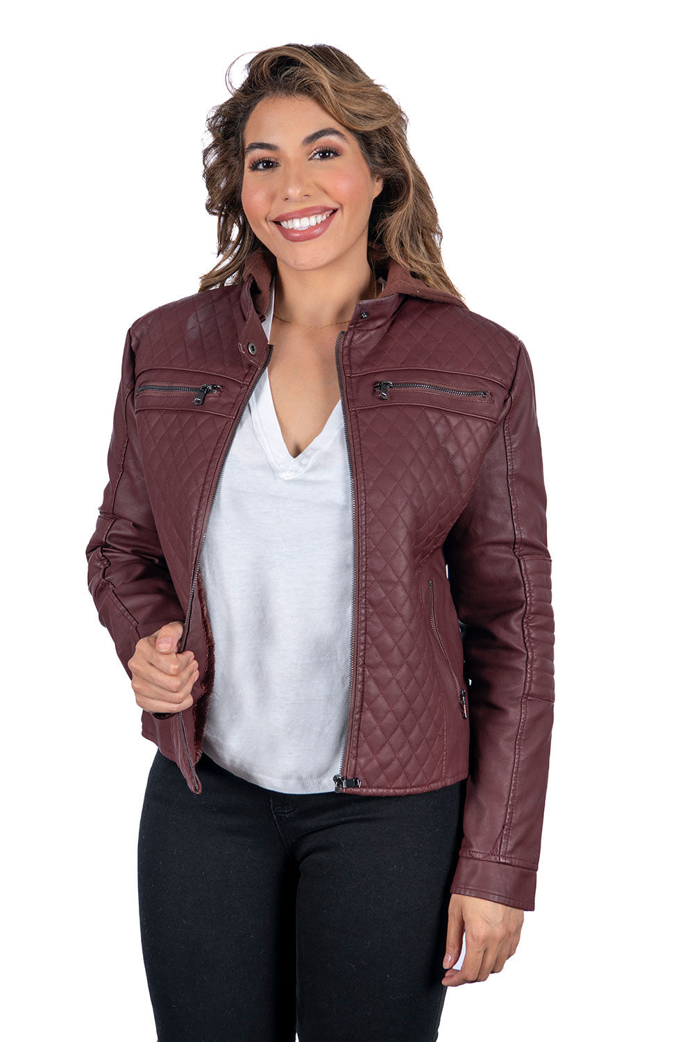 Women's PU Leather Hoodie Jackets (S-M-L-XL-2XL / 3-7-7-4-3) 24 pcs