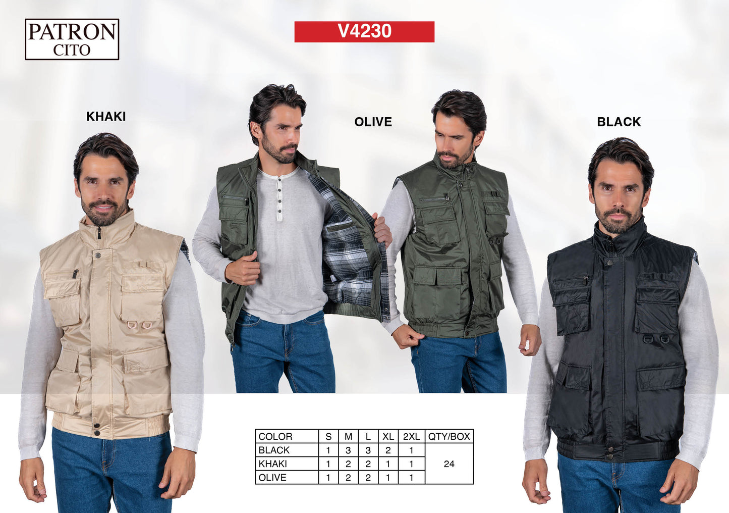 Men's Outdoor Multi Pockets Vests (S-M-L-XL-XXL / 3-7-7-4-3) 24 pcs